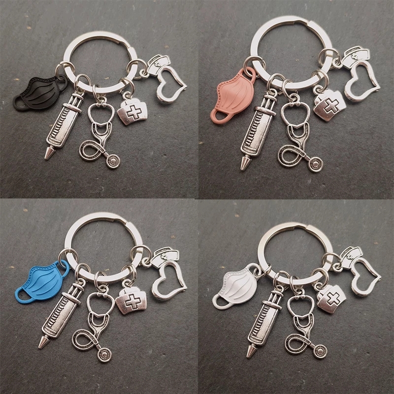

Newest Love Nurse Hat Stethoscope Syringe Mask Keychain Alloy Key Chain Women Men Accessories Gift