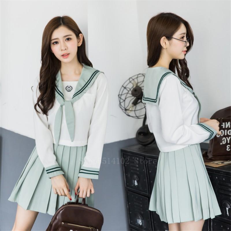 

Clothing Sets Sweet JK Uniforms Japanese Girl Cosplay Sailor Navy Costume Bow Tie Cute Anime Suits Short&Long School Uniform Pleated Ski, Skirt