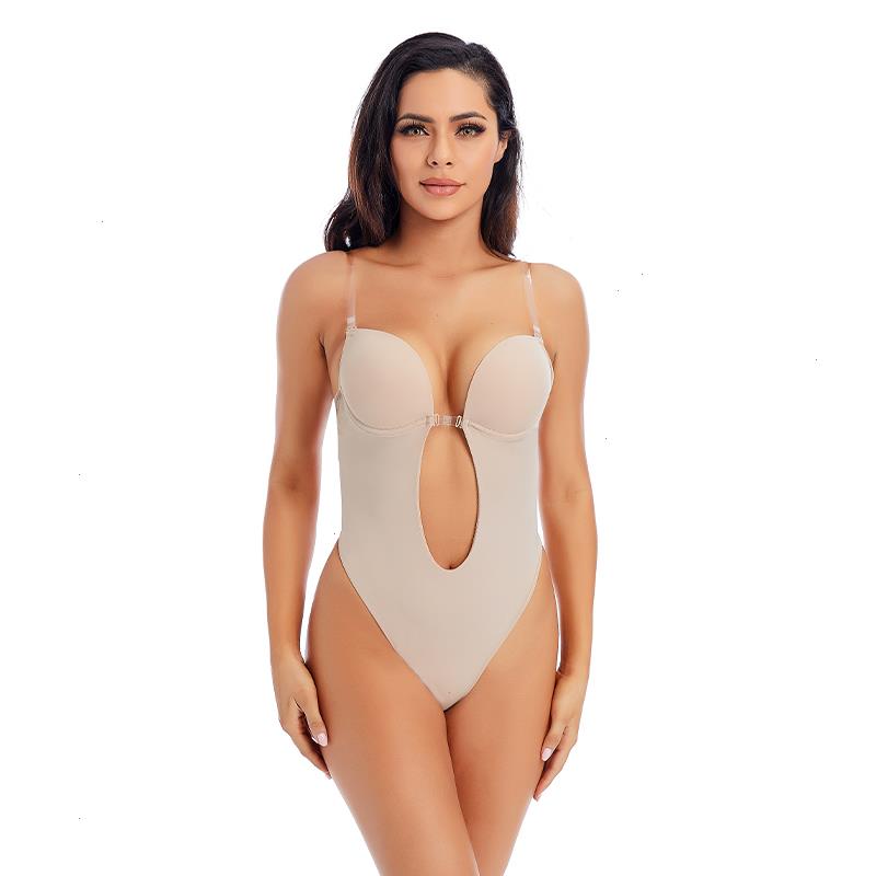 

Plus Size Backless Bodysuit Womens Shapers Underwire Bra Women Party Clothing Underwear Bodys Plunge U Brassiere Wedding Sexy Lingerie Shaper, Beige