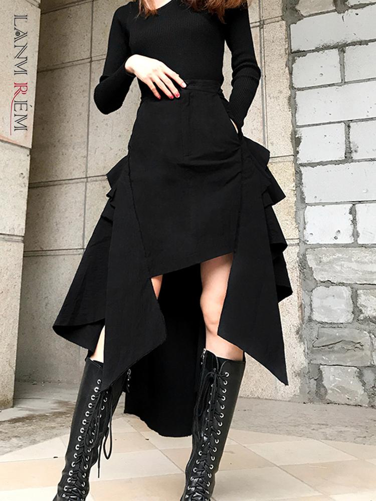 

Skirts Punk Style Asymmetrical Multi-layer Irregular Black Skirt Women Fashion 2022 Autumn Summer Female 2N122Skirts