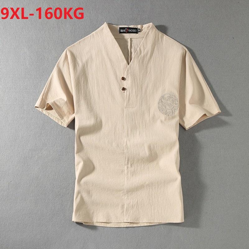 

Men's T-Shirts Summer Men T-shirt Short Sleeve Homewear Linen Cotton Chinese Style Plus Size 7XL 8XL 9XL Vintage V-neck Tees Button Tshirt 7, Picture color