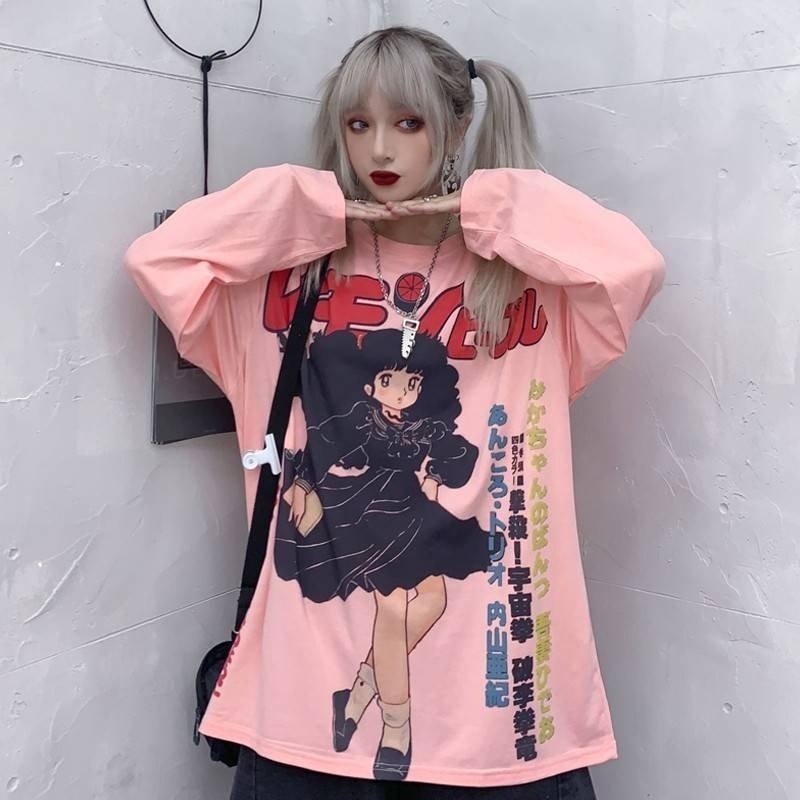 

Harajuku Tshirt Streetwear Japan Anime t shirt Females Cute Cartoon Print Tshirt Streetwear Funny Casual Pink Oversized T Shirts Y200412, White