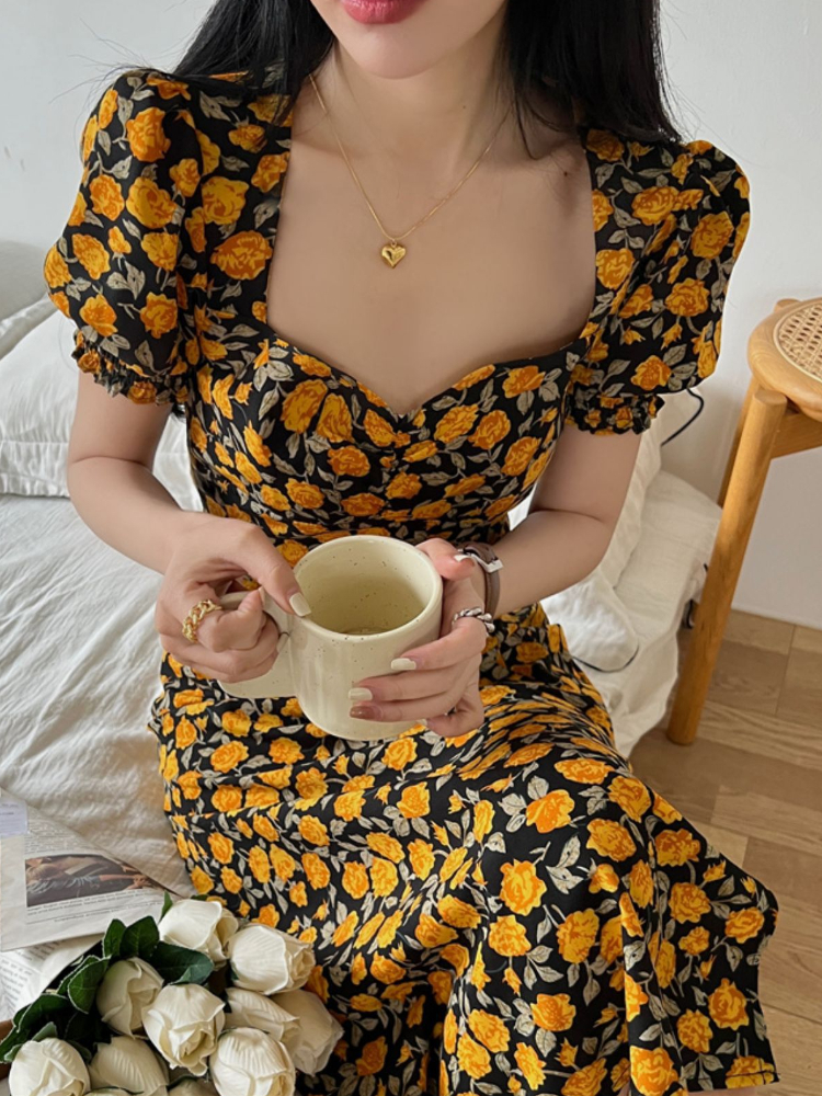 

Spring Summer Mujer Fashion Female Vintage Printed Short Sleeve Loose Chiffon Dress Women Casual A line Midi Dresses Vestidos 220613, 3303