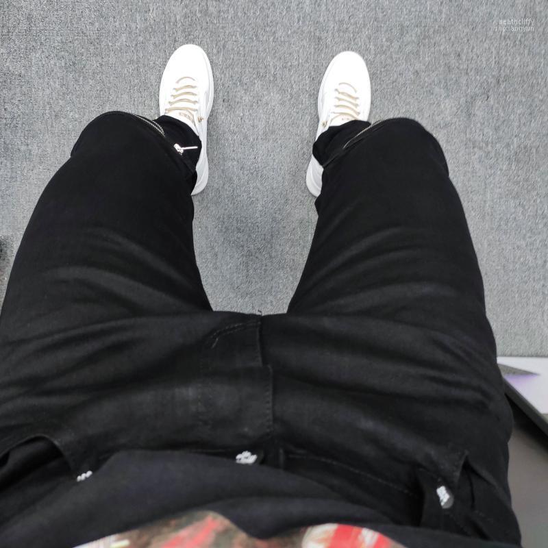 

Men's Jeans Fashion Slim Denim Pant Stacked Jean Men Brand Ripped For Motorcycle Homme Knee Zipper Spijkerbroeken Heren Heat22, Black