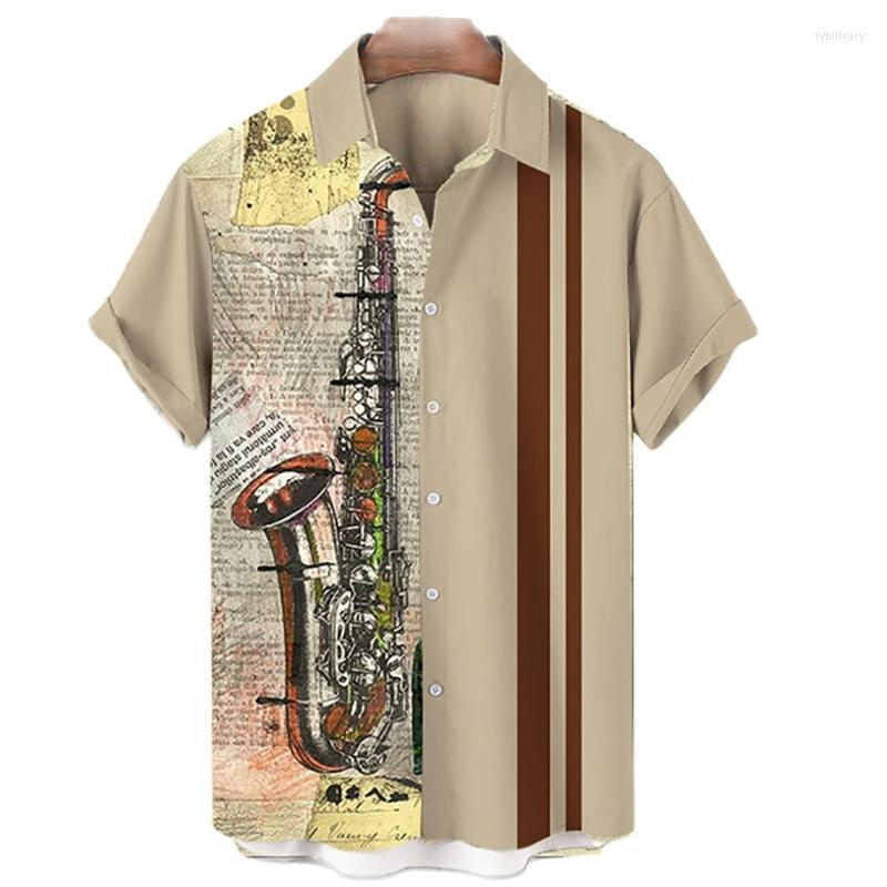 

Men' Dress Shirts Hawaiian Women' Men' Shirt Single-breasted Musical Instrument Print Short Sleeve Beach Loose Casual Top Camicia, Ofsq-00729