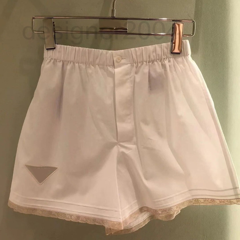 

Women's Shorts designer Fashion triangle label lace splicing Elastic Waist Wide Leg shorts women's 22nd autumn new white casual pants thin FIU3, Creamy-white