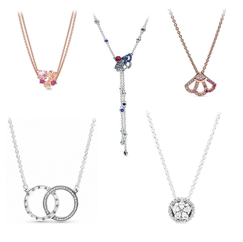 

Luxury 925 Sterling Silver Necklace Designer Ladies Pandora Original Dora Circle Flower Castle Pendant Fashion DIY Popular Women's Jewelry Gift With Box