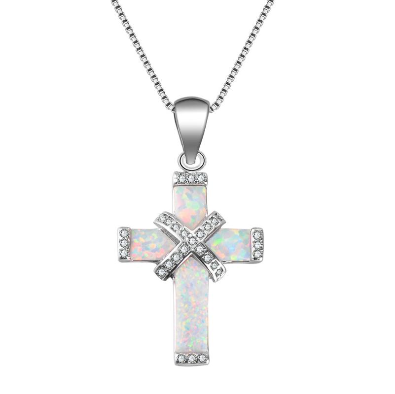 

Pendant Necklaces Opal White Cross Wedding Charm Jewelry Necklace With Accessories Gift Fine JewelryPendant