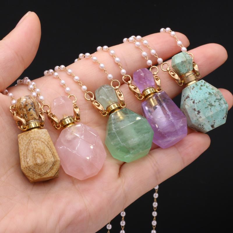 

Pendant Necklaces Natural Stone Amethysts Perfume Bottle Necklace Gold Color Chain Chokers For Women Trendy Vial Jewelry GiftsPendant