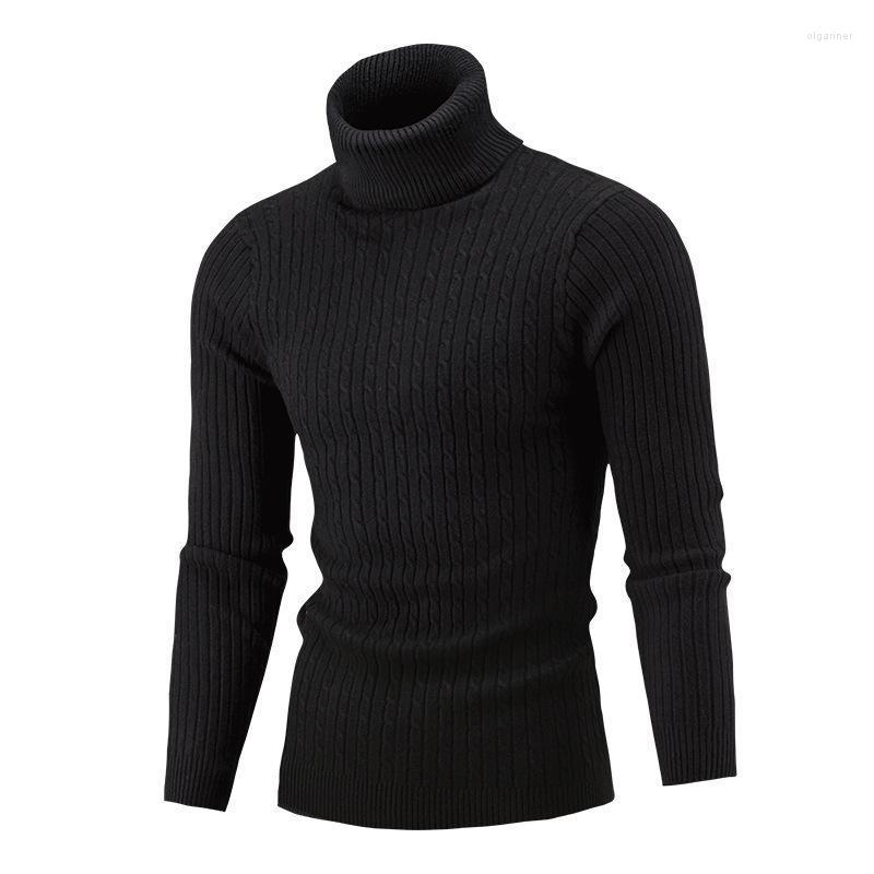 

Men's Sweaters Men Turtleneck Sweater Fall Winter Warm Knitted Male Double Collar Slim Pullover -40Men's Olga22, Black