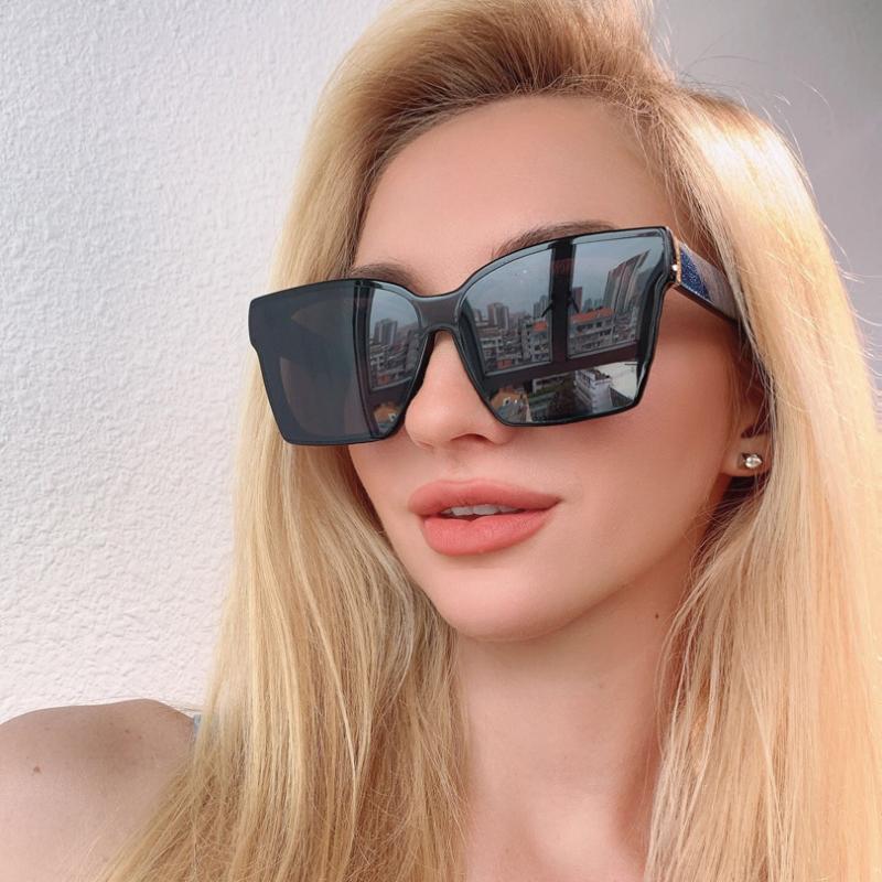 

Sunglasses Cat Eye Women Blue Glitter Temples Grey Lens Lady SunglassesSunglasses