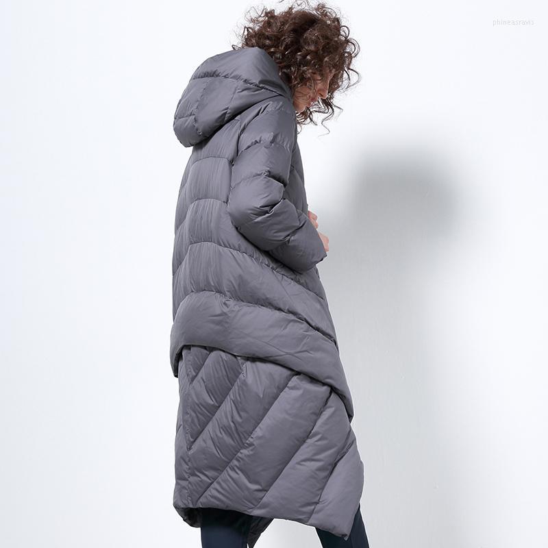 

Women' Down & Parkas LYNETTE' CHINOISERIE Winter Original Design Women Loose Long Asymmetrical Hooded 90% White Duck Coats Jackets Ou Phin, Army green