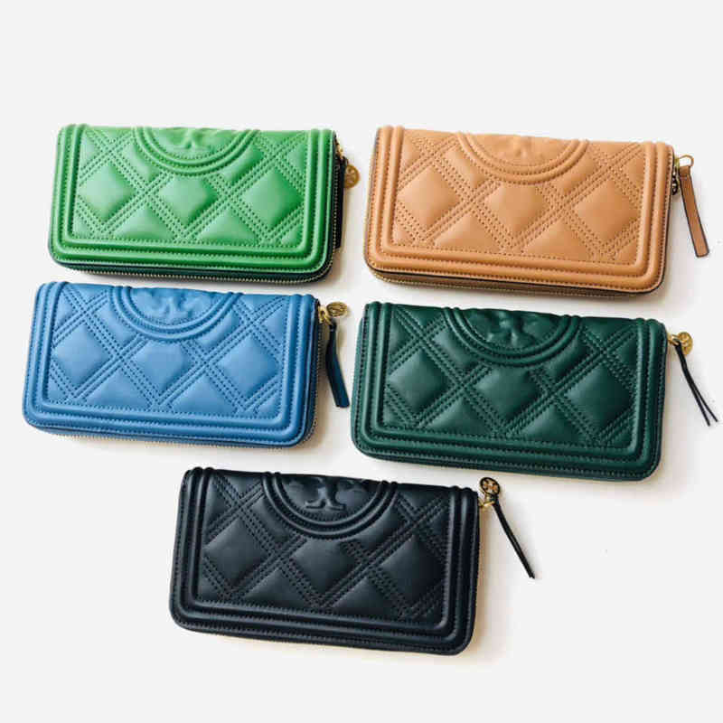 

Designer Burchs Bags Torys 2021 New Bag Womens Flrming Sheepskin Zipper Long Lingge Wallet Multi Card, Grass green