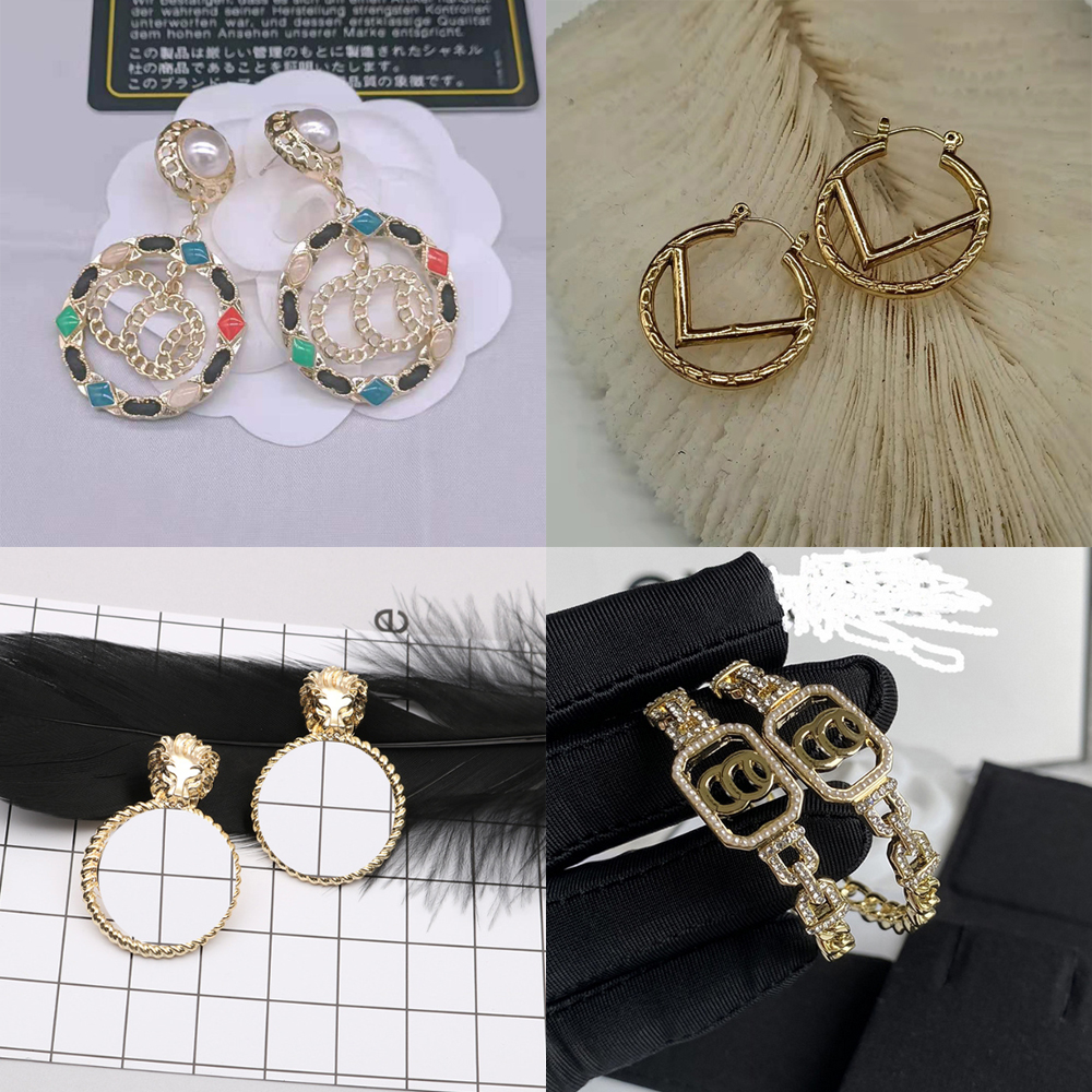 

11style Classic High Quality Double Letter Stud Geometric Long Dangle Drop Earrings Pearl Crystal Rhinestone Earring Wedding Party Jewelry Accessories