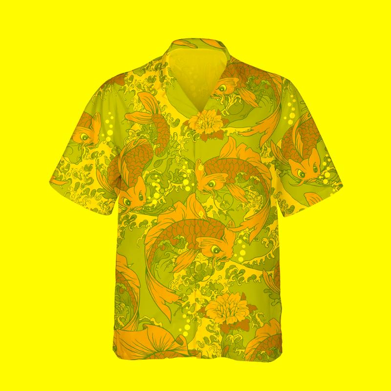 

Men' Casual Shirts 3d Printed Anime Koi Fish Harajuku Hawaiian Shirt Men Japan Style Cartoon Carp Graphics For Fashion TopsMen, 01