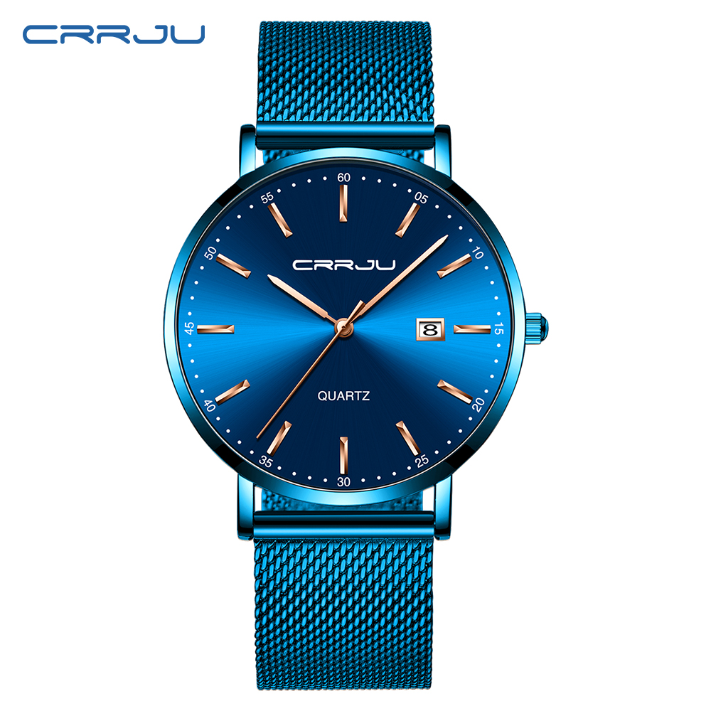 

Cwp 2021 Reloj Hombre Slim Stylish Brand Luxury Blue Quartz Waterproof CRRJU Watch Date Casual Watches Men Top Sports Mesh Strap Clock Veue, Red