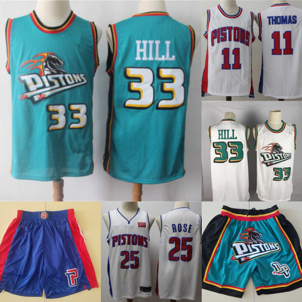 

Detroit''Pistons''men Jersey Throwback Grant 33 Hill Isiah 11 Thomas Dennis 10 Rodman blue white Basketball Jerseys Shorts, Color