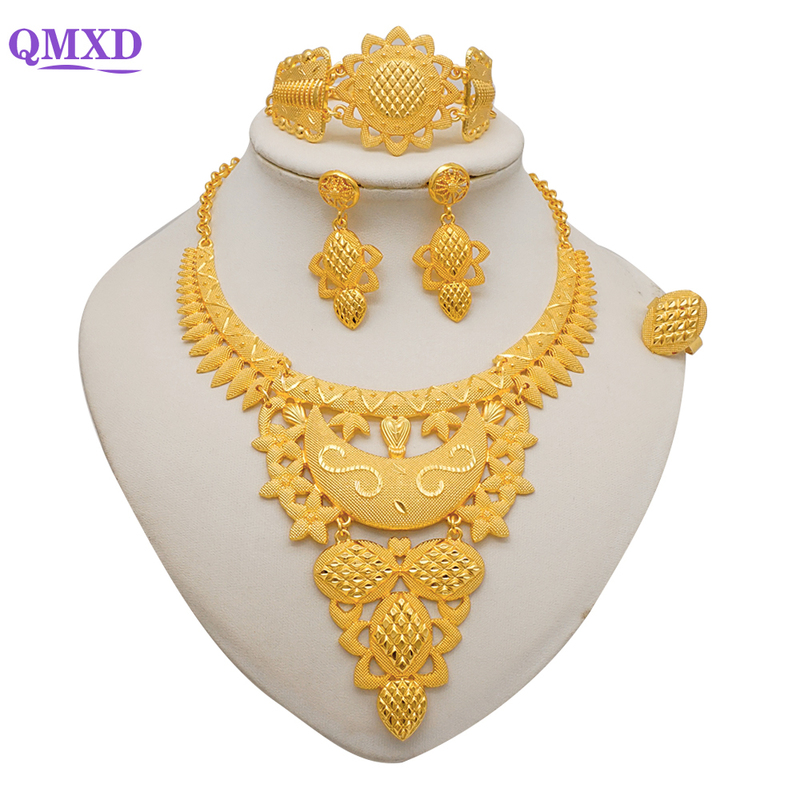 

Dubai Gold Color Jewelry Sets For Women Indian Earring Necklace Nigeria Moroccan Bridal Wedding Party Gifts 220813