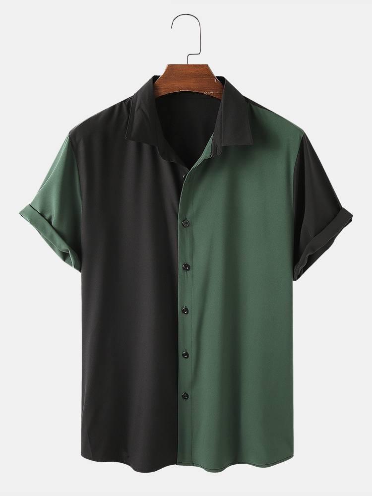 

Men's Casual Shirts CharmkpR Style Men's Asymmetric Color Matching Blouse Streetwear Male Comfortable Short Sleeve Lapel Button S-2XLMen, Green