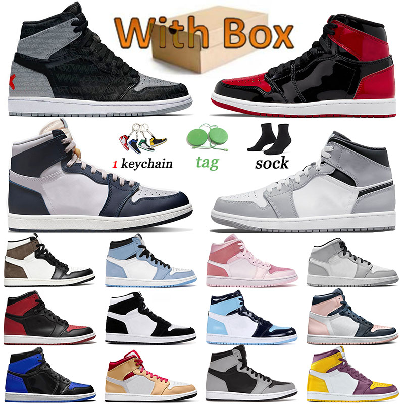 

With Box Jumpman 1 Men Basketball Shoes Georgetown 1s Sneakers Bred Patent Rebellionaire Light Smoke Grey Surfaces Banned Bubble Gum Women Trainers Sports Sneakers, B50 royal blue 36-46