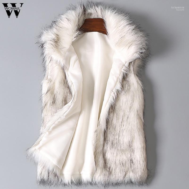 

Women' Wool Vest Colored Casual Faux Fur Coat Ladies Stand Collar Jacket Luci22, White