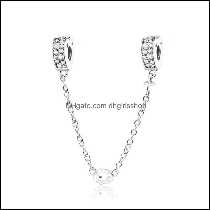 

Sier Loose Beads Jewelry Fit Original Brand Charm Bracelet 925 Sterling Hearts Mixed Cubic Zirconia Safety Chain For Wo Dhs1I