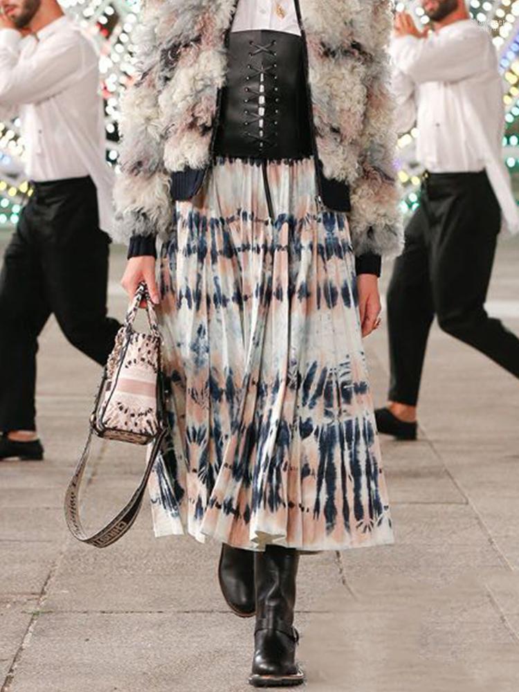 

Catwalk Style High Waist Retro Tie-dye Geometric Pattern Loose And Oversized Skirt Ladies Autumn Personality All-match Skirts, Multi