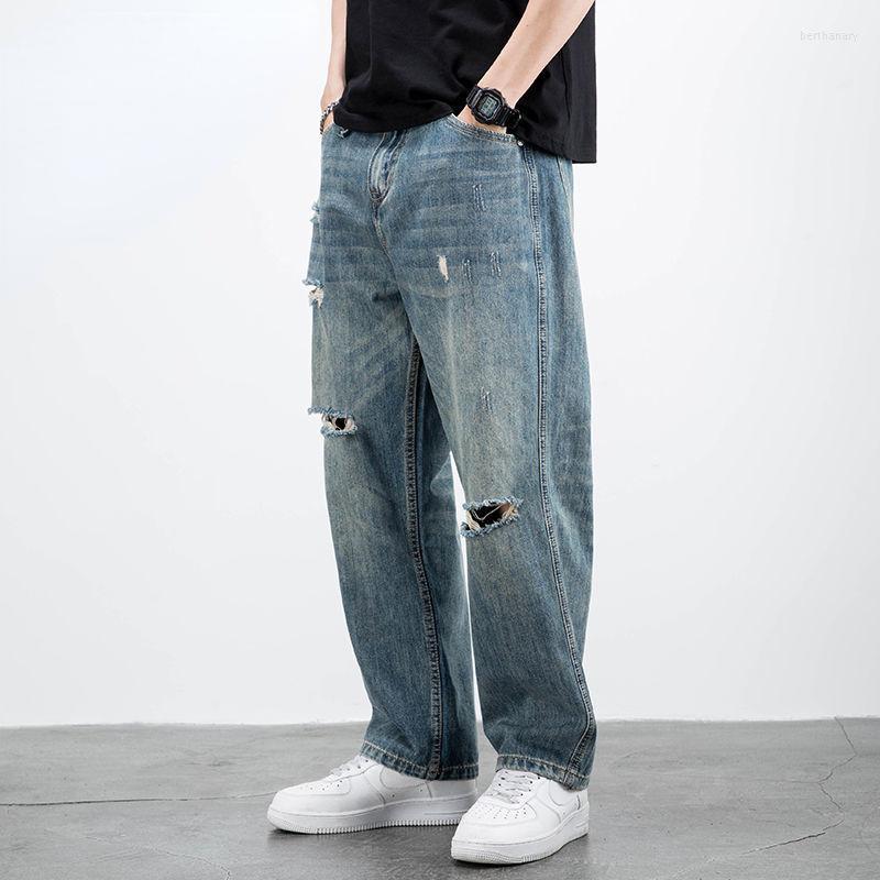 

Men's Jeans Ripped Holes Men Summer Baggy Oversized Mopping Denim Wide Leg Trousers Casual Retro Hip Hop Korean Fashion Bottoms Z66Men's Ber, Boquan