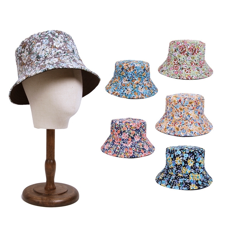 

Reversible BucketHats Floral Print Sunscreen Men Women Fisherman Cat Cotton Fashion Double Side Antisun Panama Hat 220615, Style 3