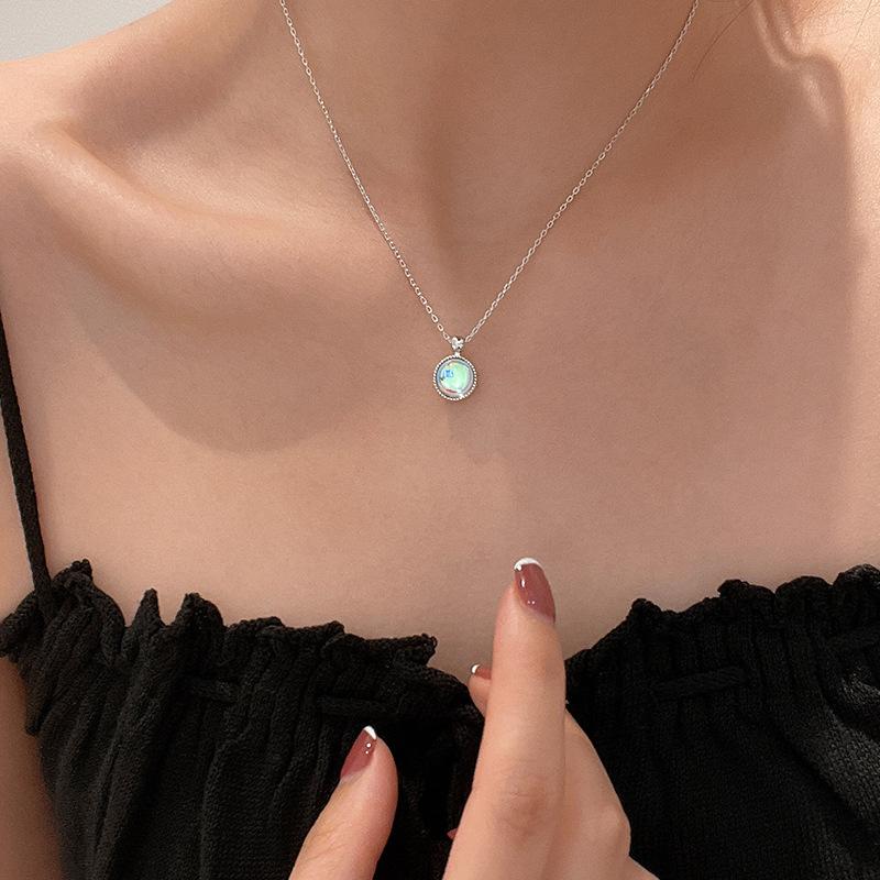 

Chains Arrive Link Chain Moonstone Round Bead Charm Necklace Pendant For Women Wedding Fashion Jewelry Accessories Choker Dz631Chains