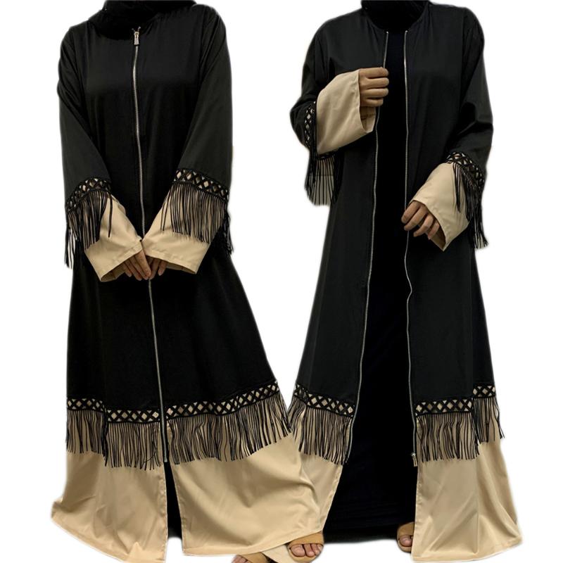 

Ethnic Clothing Abaya Muslim Women Maxi Robe Kaftan Jilbab Islamic Ramadan Tassel Patchwork Zipper Gown Arab Dubai Open Kimono Cardigan Fash