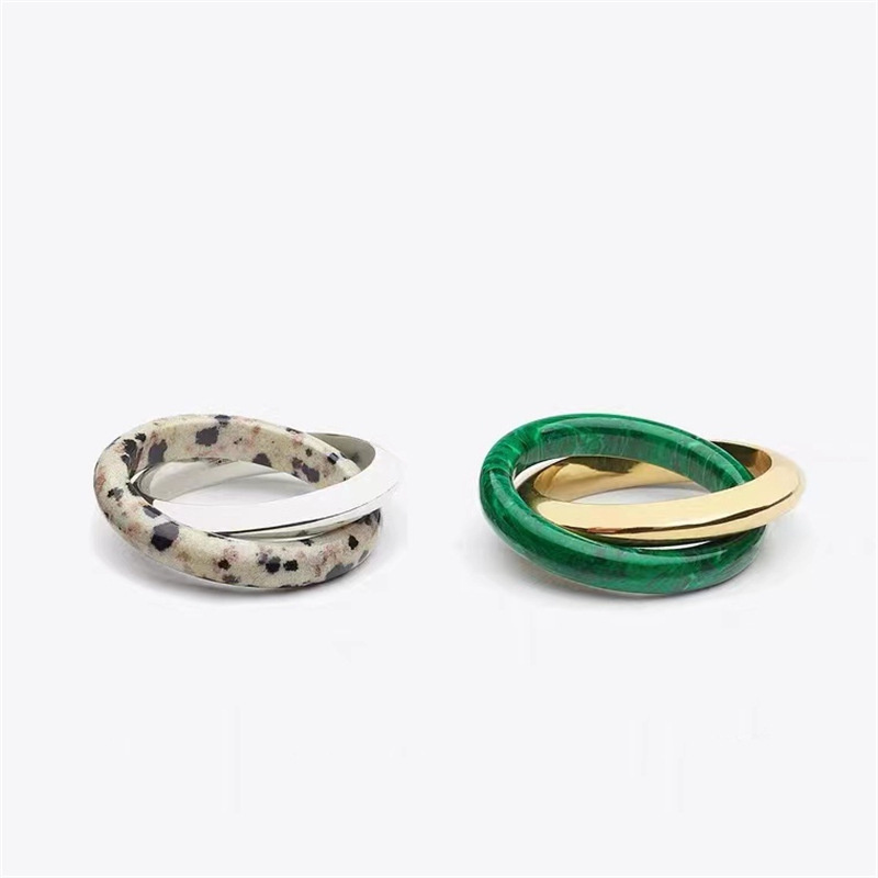 

Ins Personality Fashion Double Ring Stacking Ring Natural Stone Malachite Combination Retro All-Match Jewelry