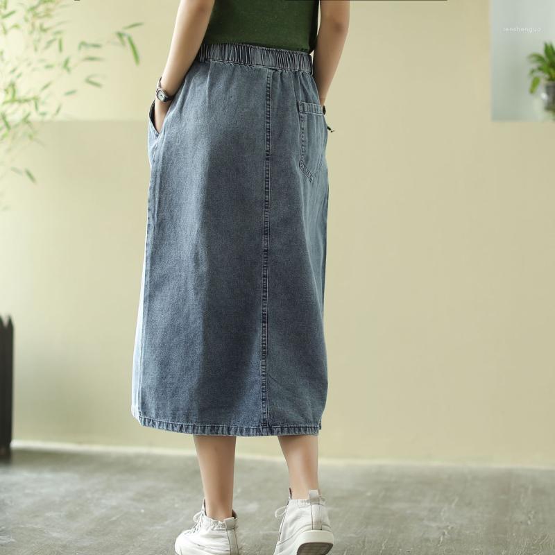

Skirts 2022 Chinese Style Irregular Spring And Autumn Denim Wrap-Around Single-Breasted High Waist Skirt Front Slit Women's, Black