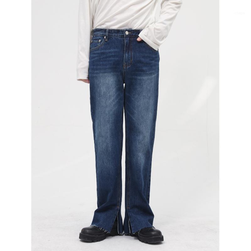 

Men' Jeans High Quality Korean Men Pants Casual Straight Denim Trousers Slit Design, Deep blue