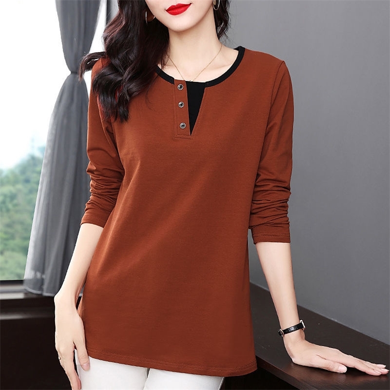 

Spring Fashion Plus Size T Shirt Woman O Neck Long Sleeve T-shirt Korean Style Oversized Women s 220321, Brown
