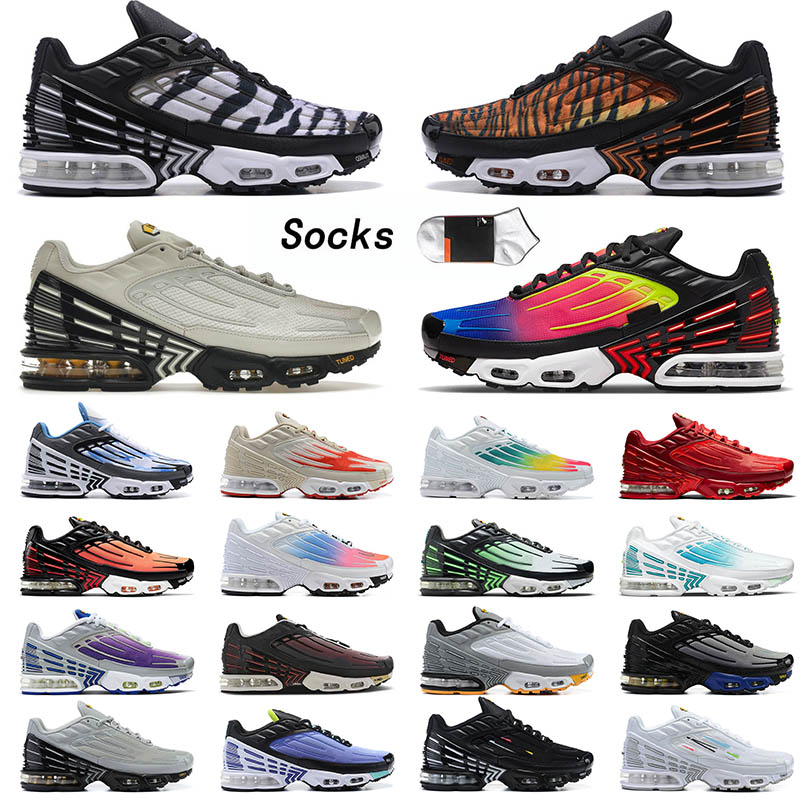

Top Quality Mens Tn Plus 3 Tuned Running Shoes Bone Black Rainbow With Red Symbol Multi White Aqua and Volt Radiant Red Womens Sneakers Trainers Size 36-46, B27 39-46