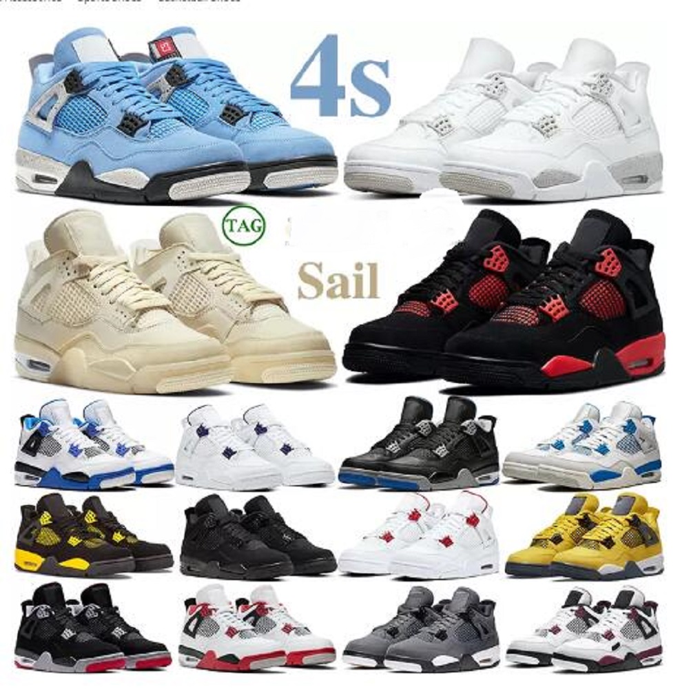 

4 4s jumpman men women basketball shoes Sail Red Thunder University Blue White Oreo Bred Patent Dark Marina Blue Mocha Obsidian Bubble Gum 1 mens sports sneakers, Color 44