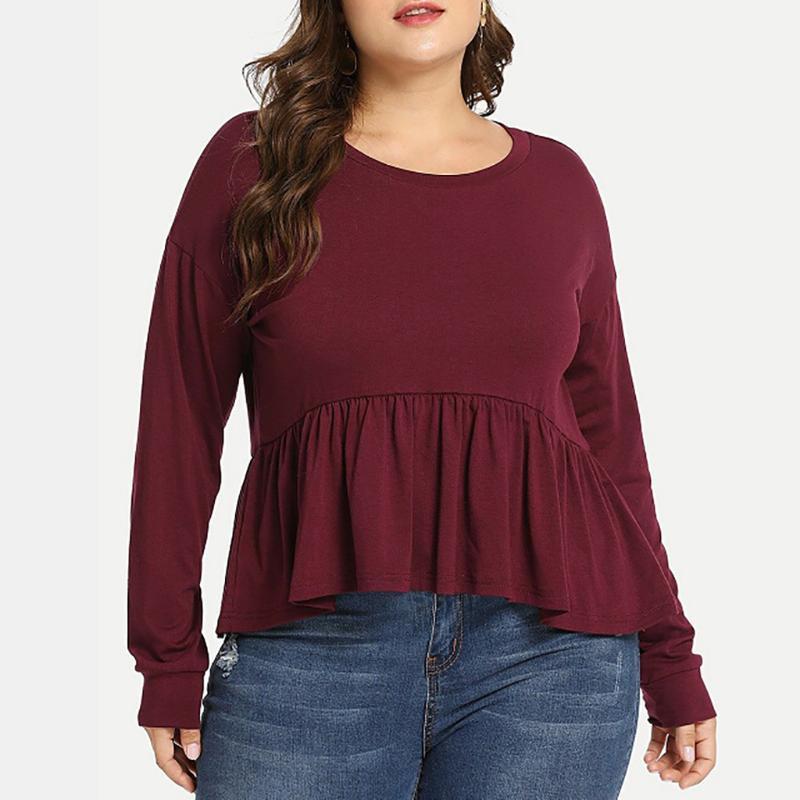 

Plus Size 5XL Womens Tops And Blouses Nice Fashion Ruffle Blouse Long Sleeve Tunic Shirt VogueTop Blusas Femininas Women's & Shirts, Burgundy