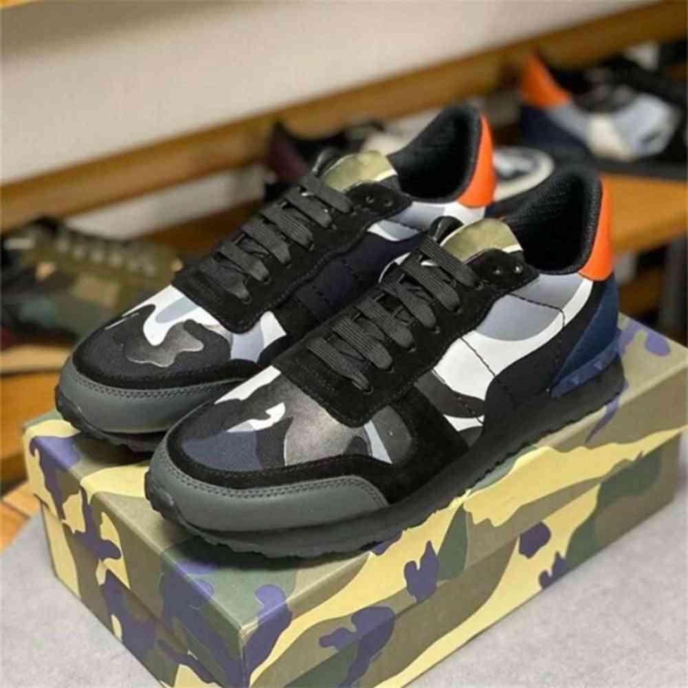 

Camouflage Sneaker Womens Mens Rivet Shoes Studded Flats Mesh Camo Suede Leather Casual Trainers Rockrunner Chaussures with dik VALENTINOes, Color 19