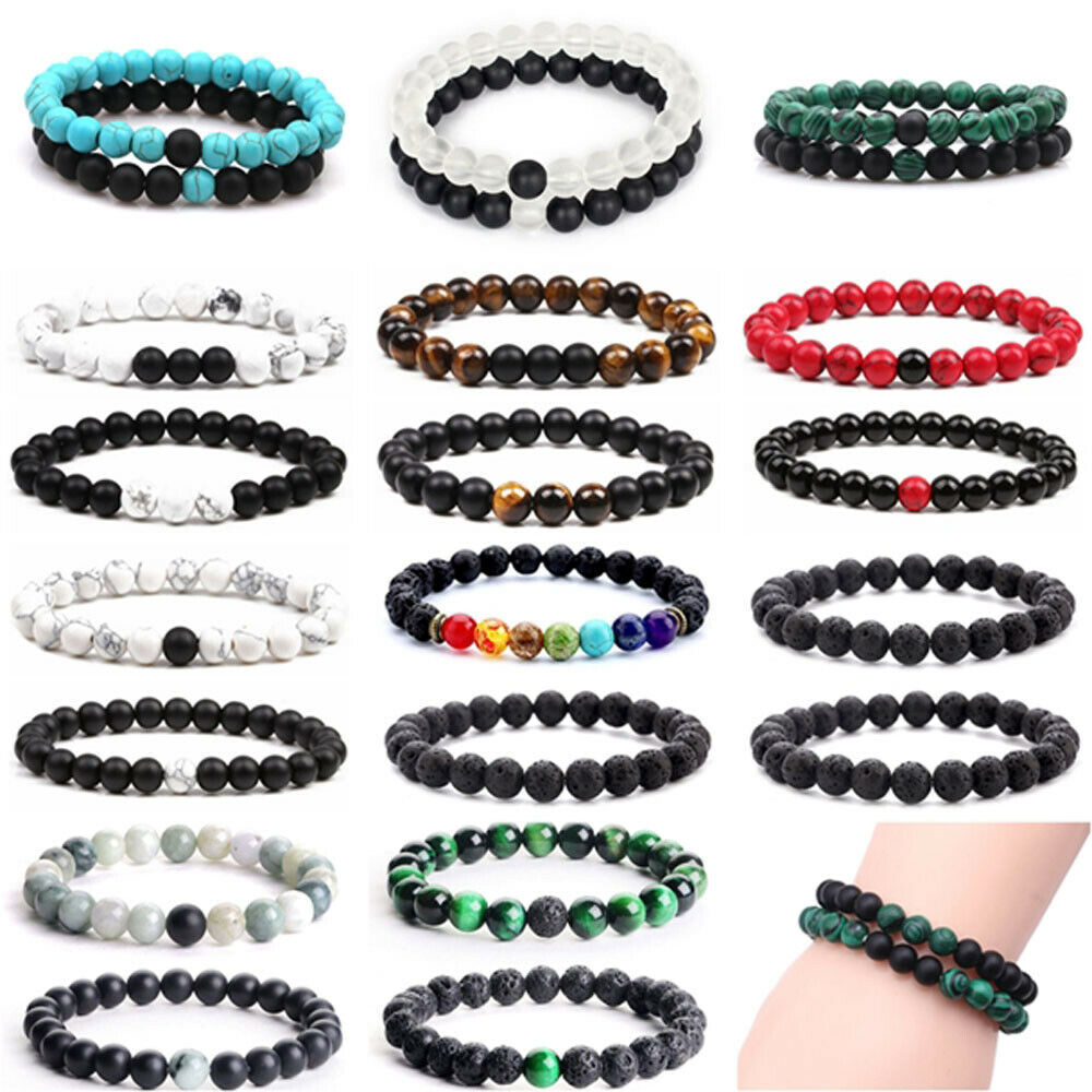 Wholesale Mix2pcs 8mm Couples Distance Yoga Bracelet Bangles Lava Natural Stone 7 Chakra Beaded Tiger Eye Bracelets Men Women Prayer Jewelry-image-775299875