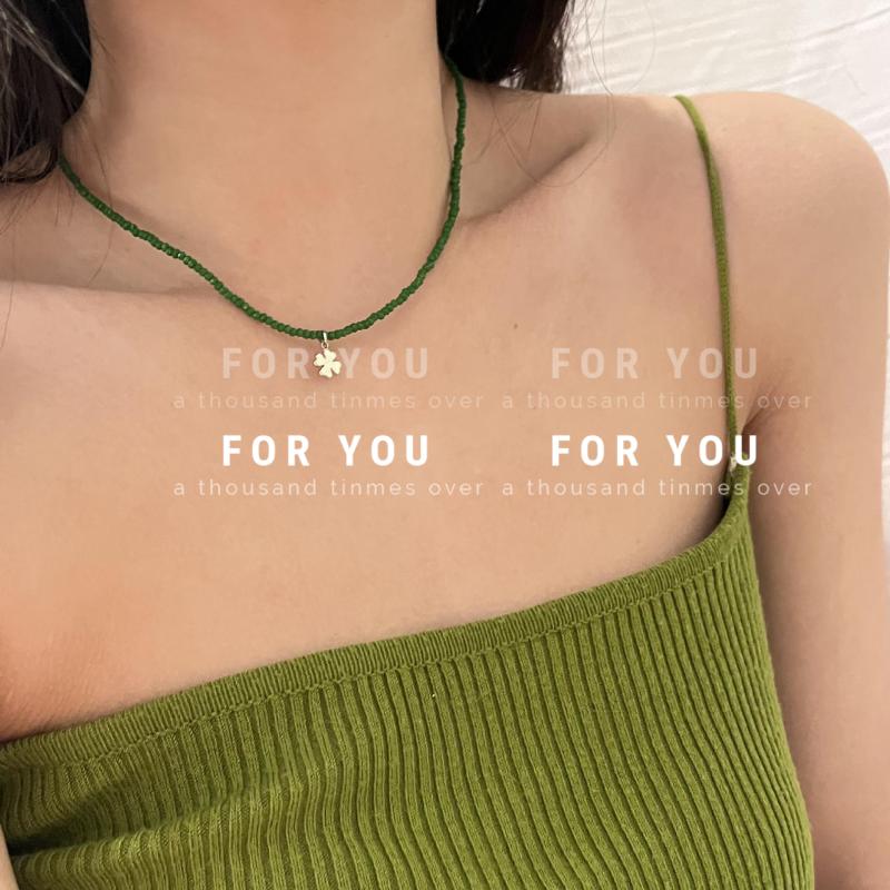 

Chokers Mint Green Hand-beaded Clavicle Chain Light Luxury High Sense Of Floret Stacked With A Niche Design Choker