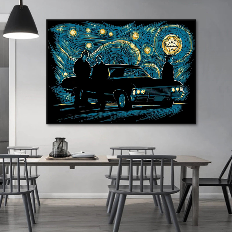 

Creative Van Gogh Oil Painting Print Canvas Posters Mafia in the Starry Night, Abstract Wall Art Pictures For Living Room Decor