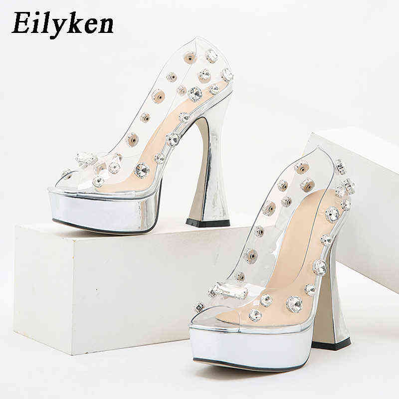 

Sandals Design Rivet Crystal Pumps Open Toed Wedding Women High Heels Pvc Transparent Sexy Night Club Femme Platform Shoes 220232, Silver