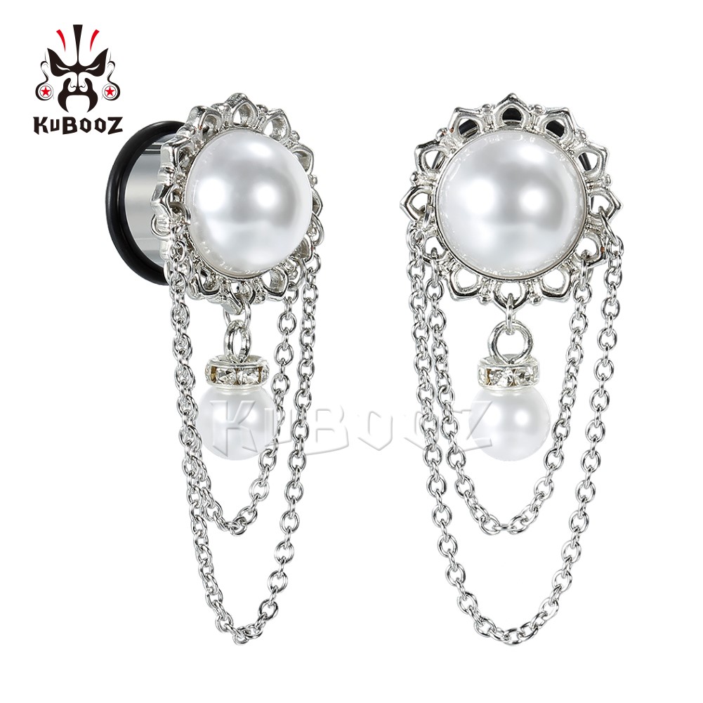 

KUBOOZ Stainless Steel Chain Pearl Ear Plugs Flesh Tunnels Earring Gauges Body Jewelry Piercing Stretchers Expanders Wholesale 6mm to 16mm 36PCS