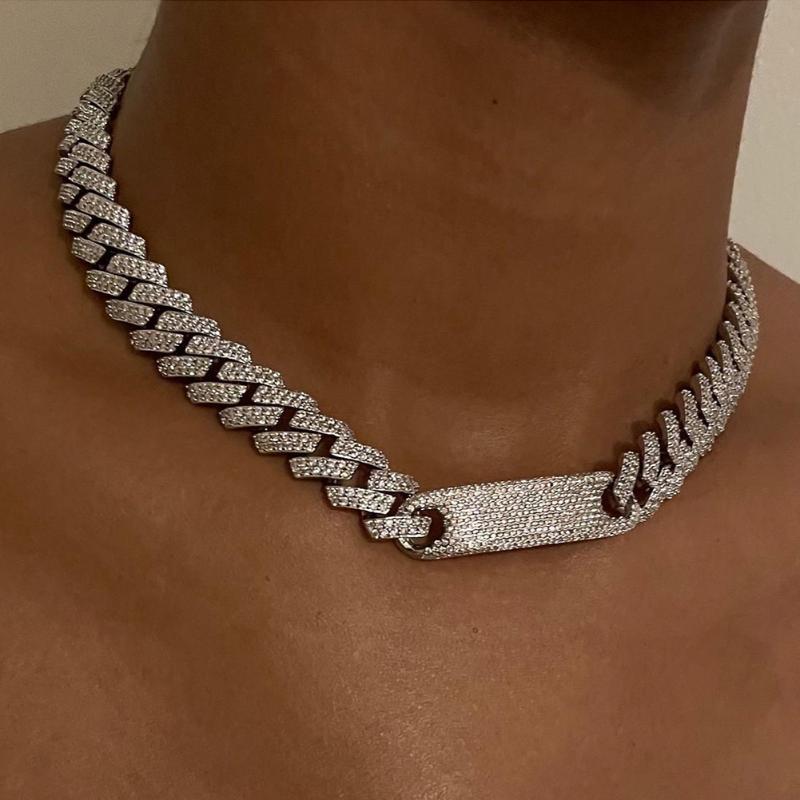 

Chains Iced Out Bling Pink Crystal Miami Cubic Link Chain Necklace Women Gold Silver Color Hip Hop Chunky Choker Punk JewelryChains