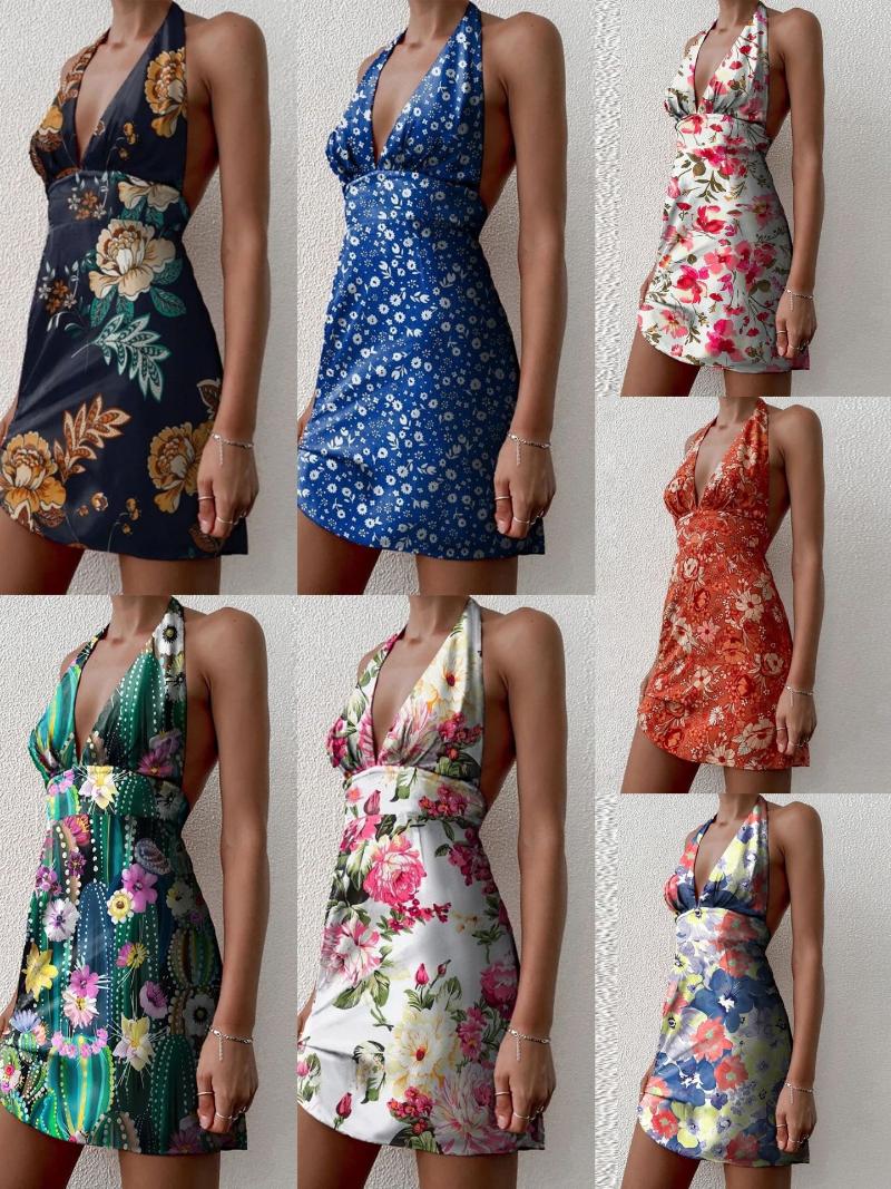 

Plus Size Dresses Women Sexy Mini Dress Sleeveless Strapless Backless Print Floral Slim Club Party Night Streetwear Style Summer Cool Sweet