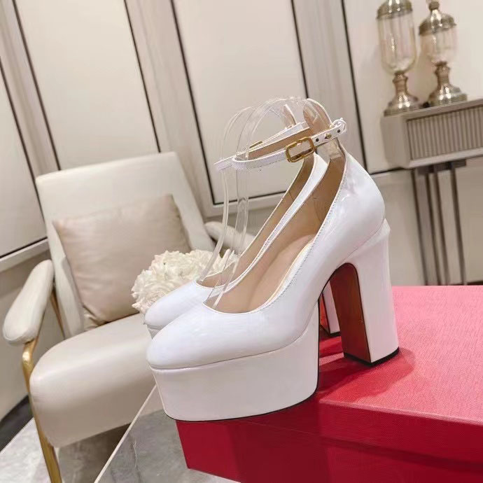 

New spring and summer fashion leathe solid shoes women's high heels made of cowhide waterproof platform sexy box packaging size 35-41, Red