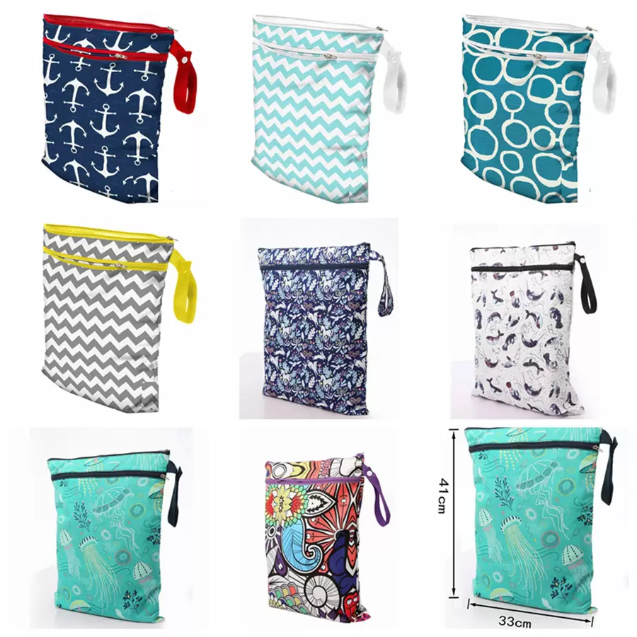 

Cartoon Printing Storage Bag Baby Protable Nappy Reusable Washable Wet Dry Cloth Zipper Waterproof Diaper Bag Baby Nappy