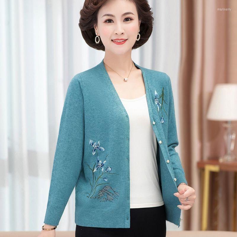 

Women's Knits & Tees Women's Spring Autumn Middle-aged Knitted Coats Female V-neck Cardigans Ladies Floral Embroidery Sweater Jackets W3, Fenzi