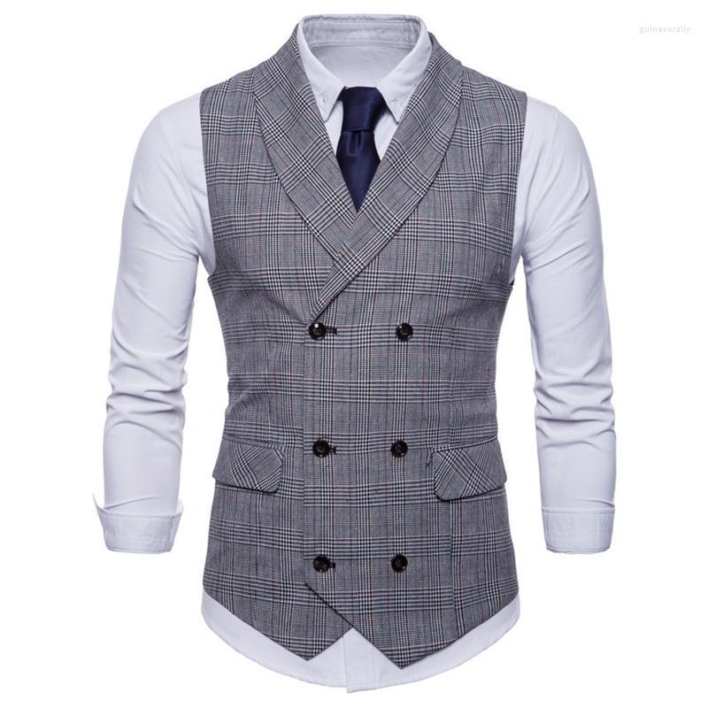 

Men's Vests 2022 Mens Suit Vest Double Button Smart Casual Waistcoat Men Leisure High Quality Plaid Guin22, Light grey